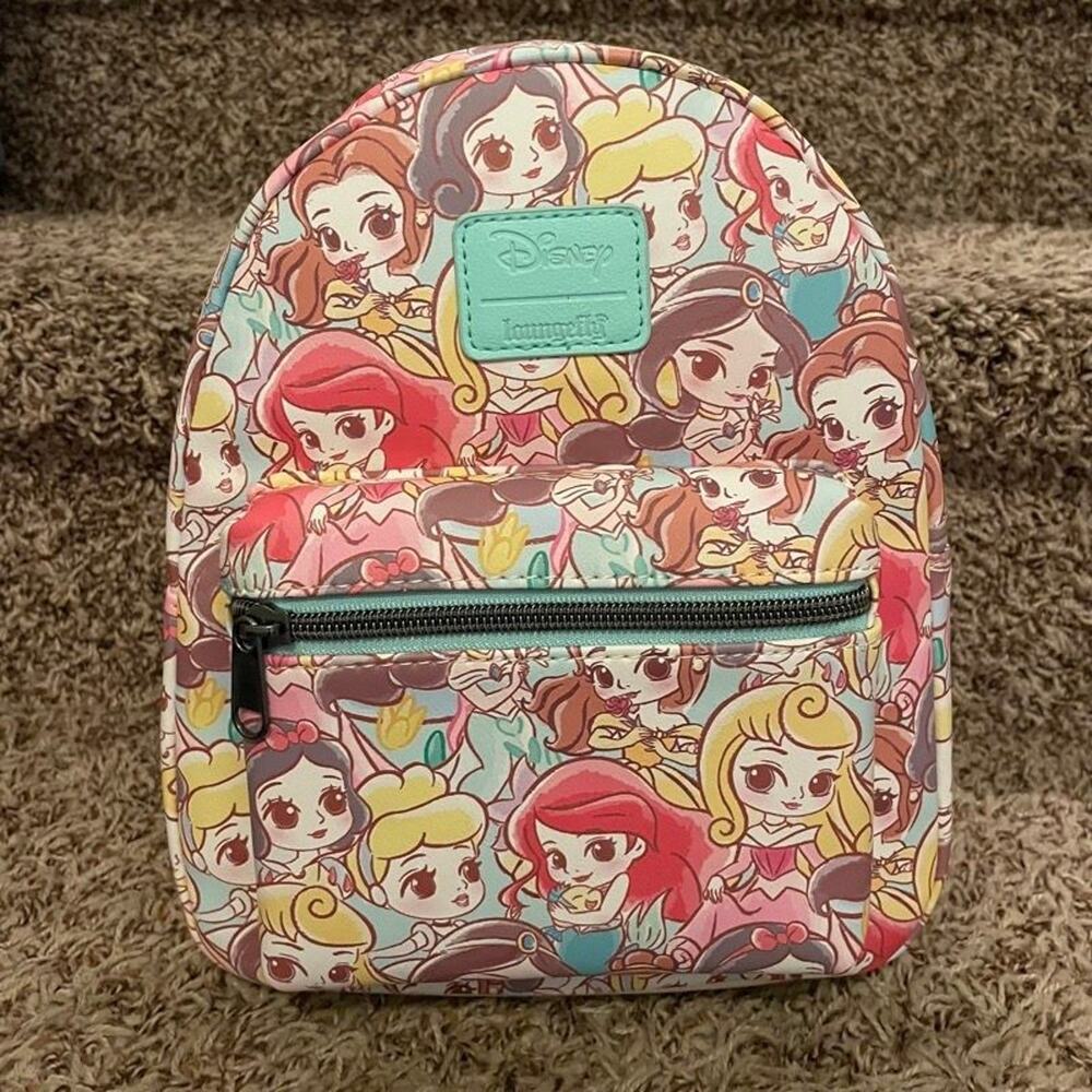 Loungefly Disney Princess Chibi Mini Backpack AOP Ariel Belle NWT Mint